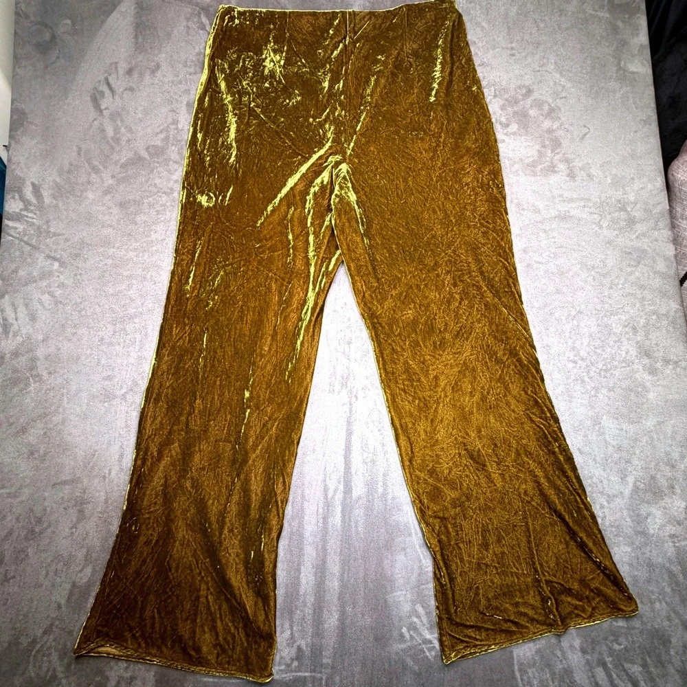 Anthropologie Velvet Pants Womens XL Moss Green Wide Leg Crushed Pull On Tilda - Picture 3 of 11